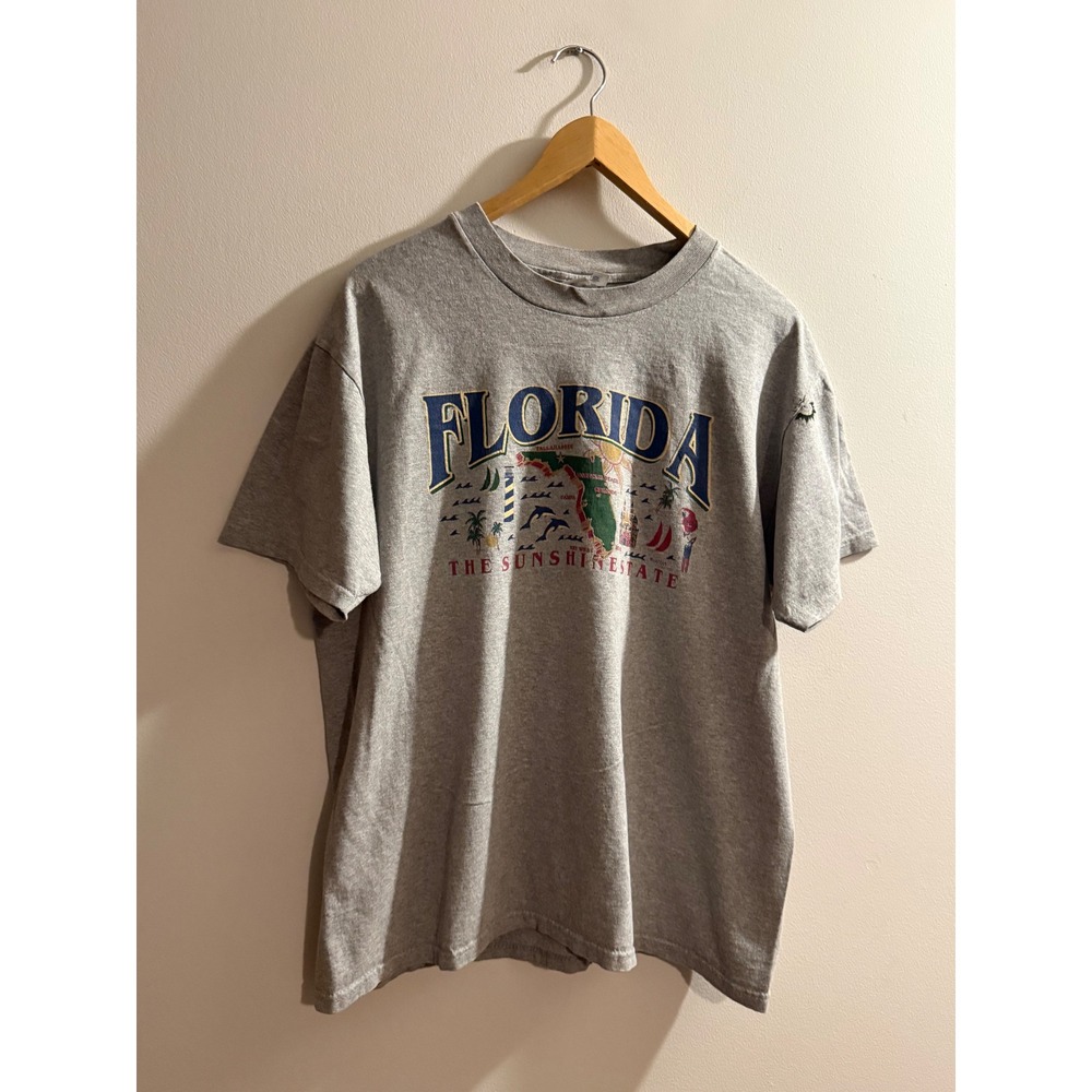 Vintage Champion Florida The Sunshine State T-Shirt Gray Mens Large Souvenir
